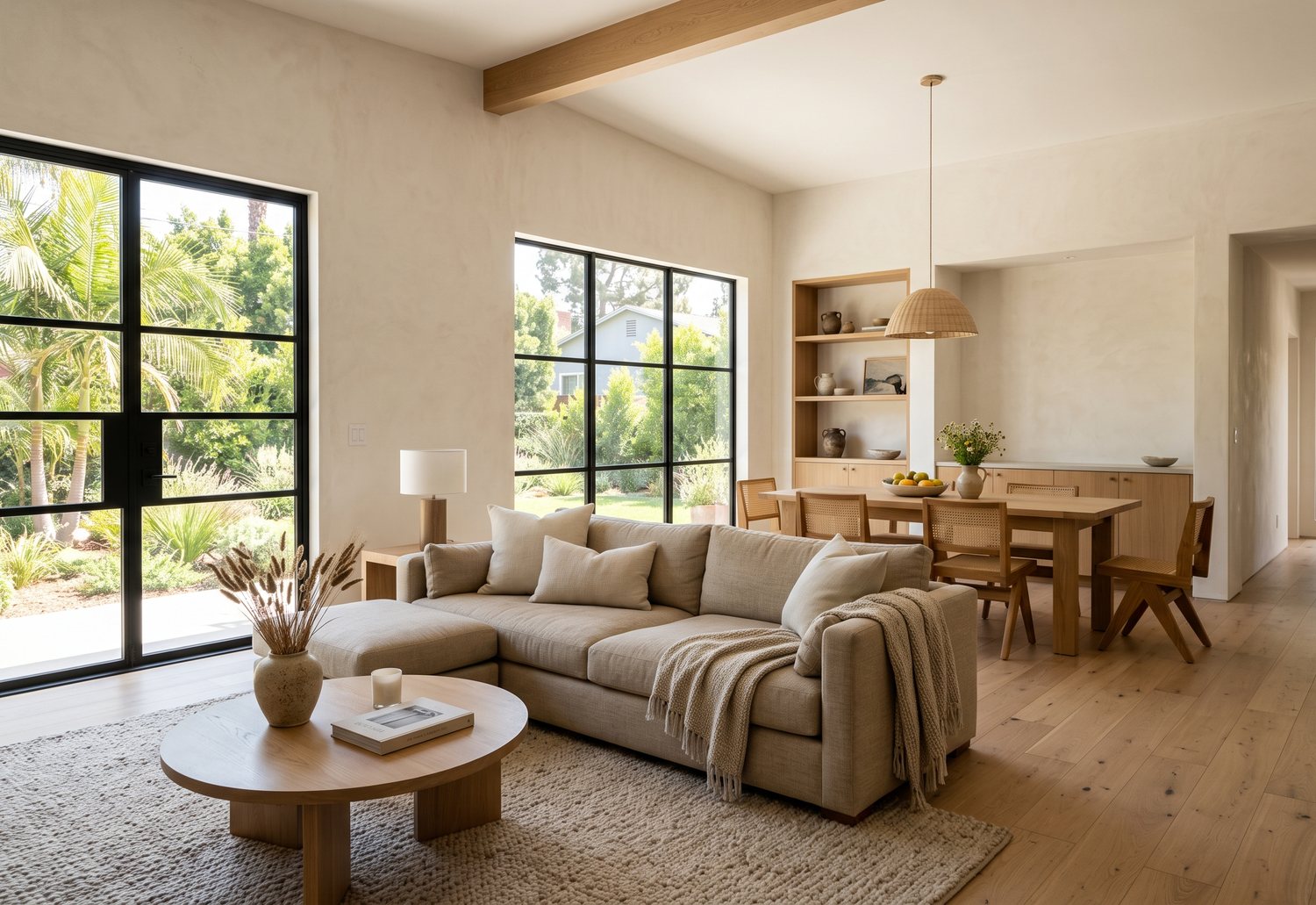 Open-plan living room after a full home renovation